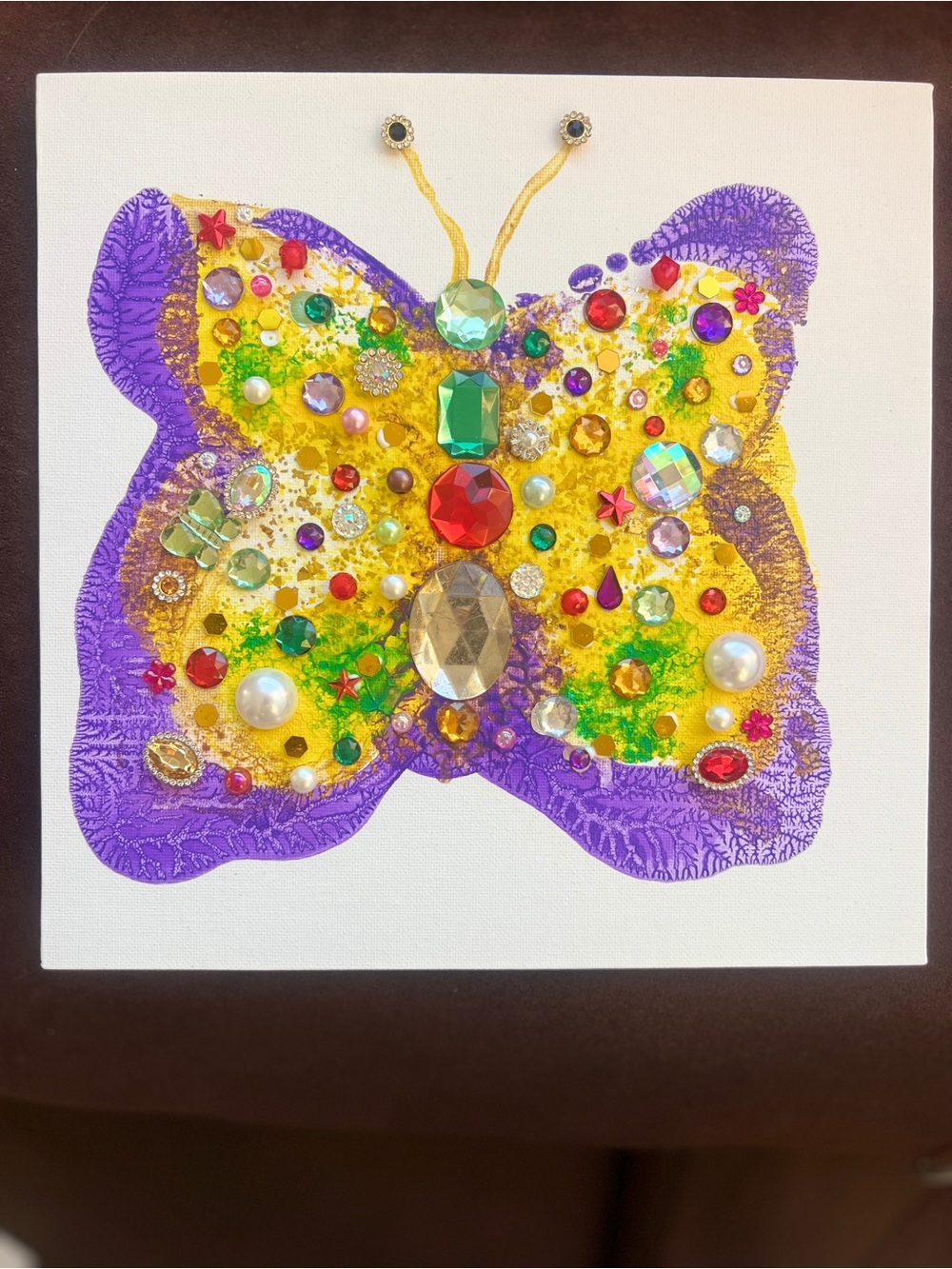 Bejeweled Butterfly Wall Art - Yellow & Purple 10x10 inch